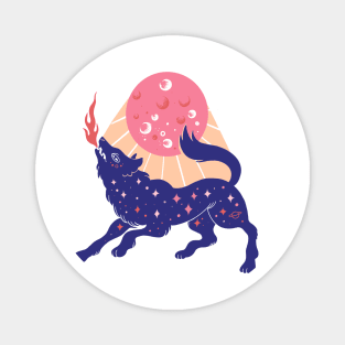 Pink full moon and cosmic wolf Magnet